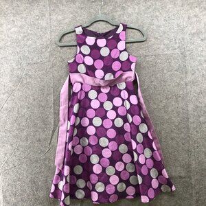 Ashley Ann Formal Dress Girls Size 8 Purple Sleeveless Polka Dot Bow Tie Party